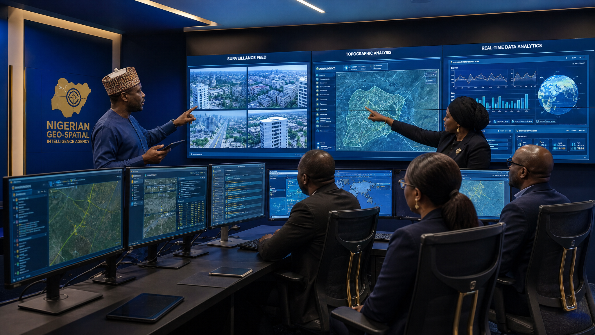 Multidisciplinary team collaborating with geospatial technology