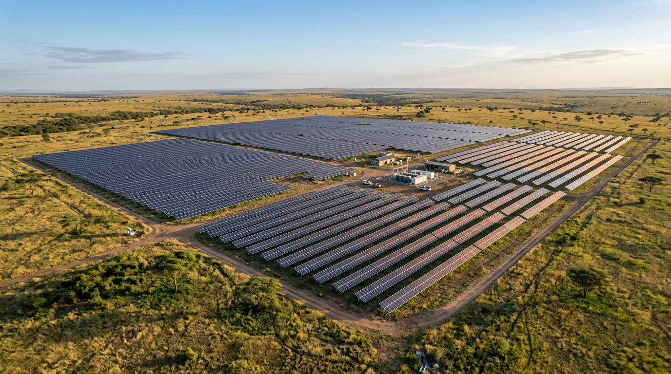 Solar farm in African landscape — renewable energy intelligence