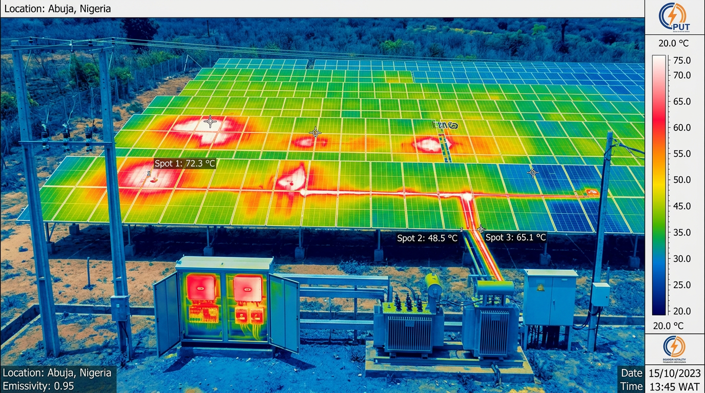 Thermal imaging view of infrastructure showing heat signatures